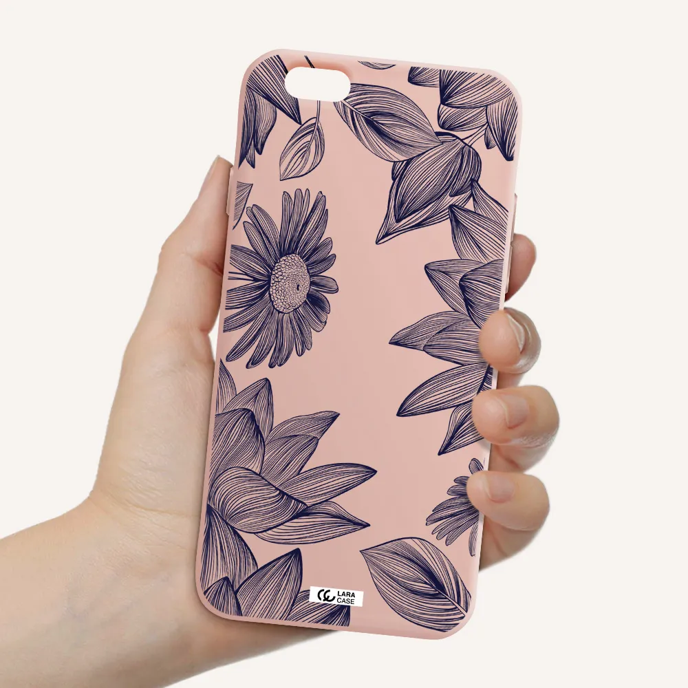 Blue Line Flower Apple iPhone 6 Silicone pastel pink Case