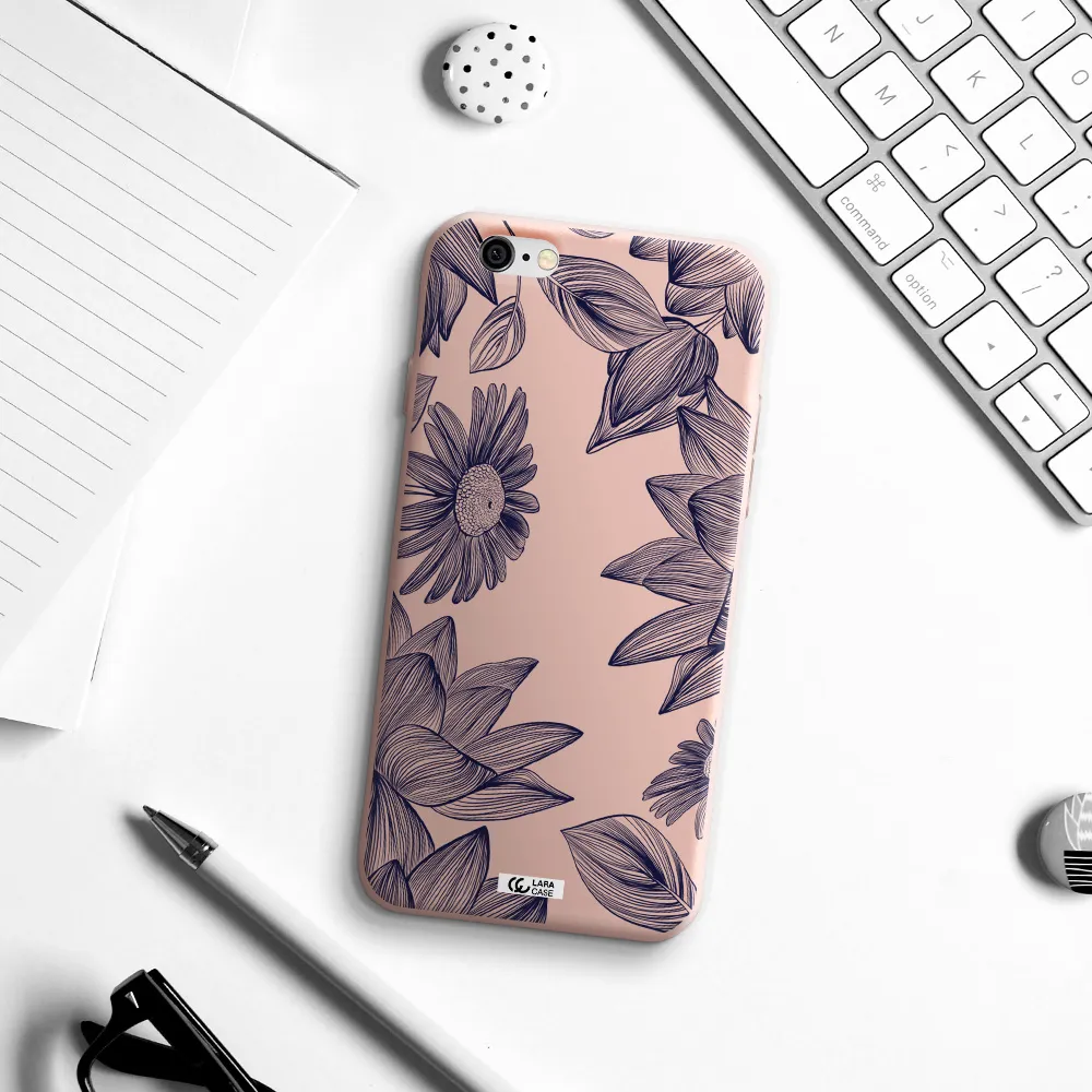 Blue Line Flower Apple iPhone 6 Silicone pastel pink Case