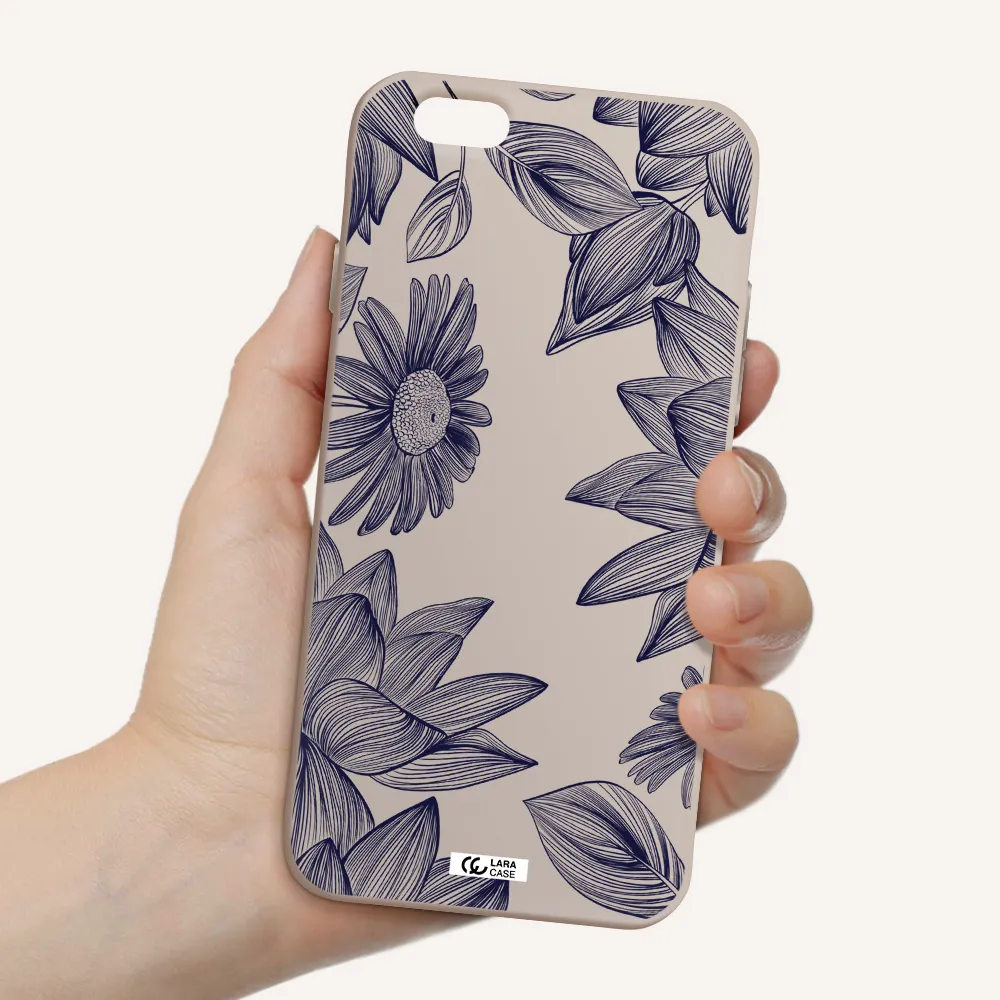 Blue Line Flower Apple iPhone 6 Silicone Stone Case