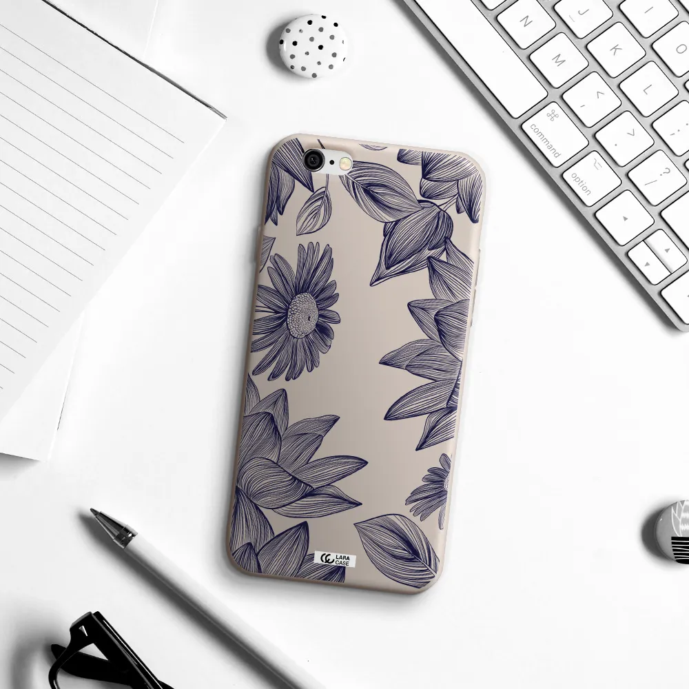 Blue Line Flower Apple iPhone 6 Silicone Stone Case