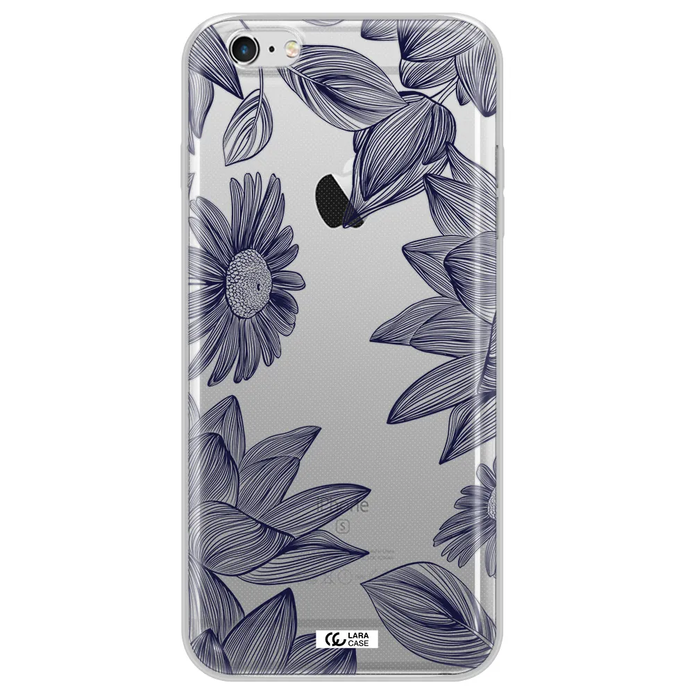 Blue Line Flower Apple iPhone 6S Clear TPU Case