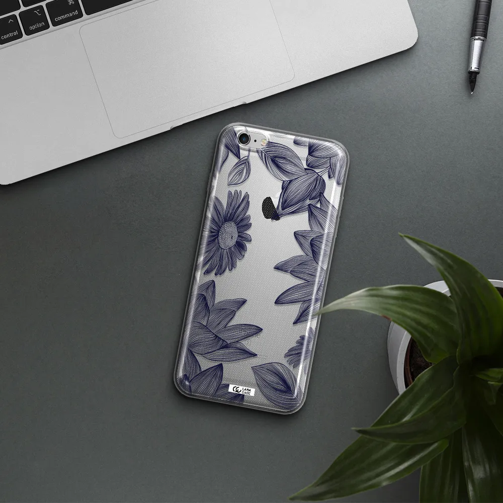 Blue Line Flower Apple iPhone 6S Clear TPU Case