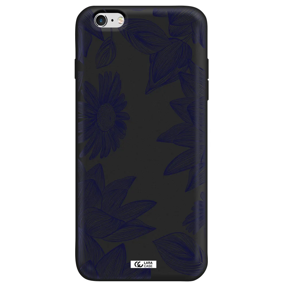 Blue Line Flower Apple iPhone 6S Silicone black Case