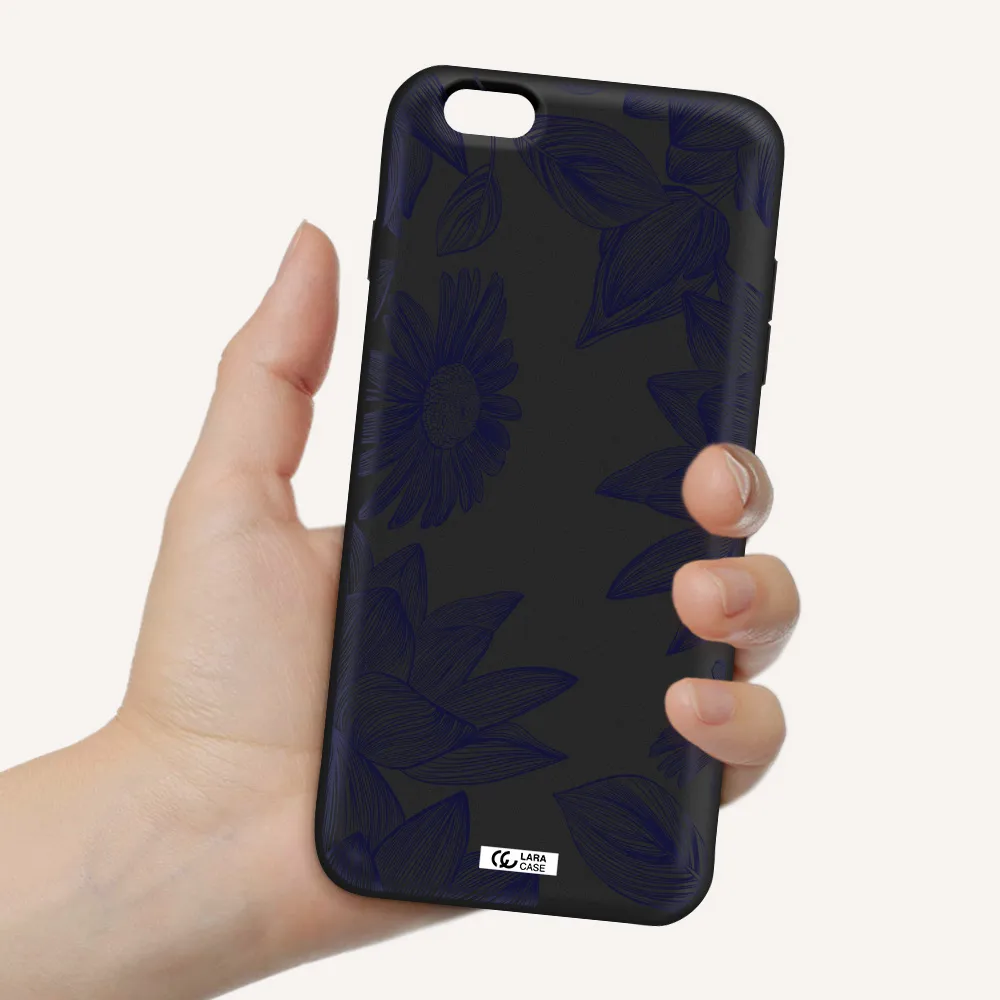 Blue Line Flower Apple iPhone 6S Silicone black Case