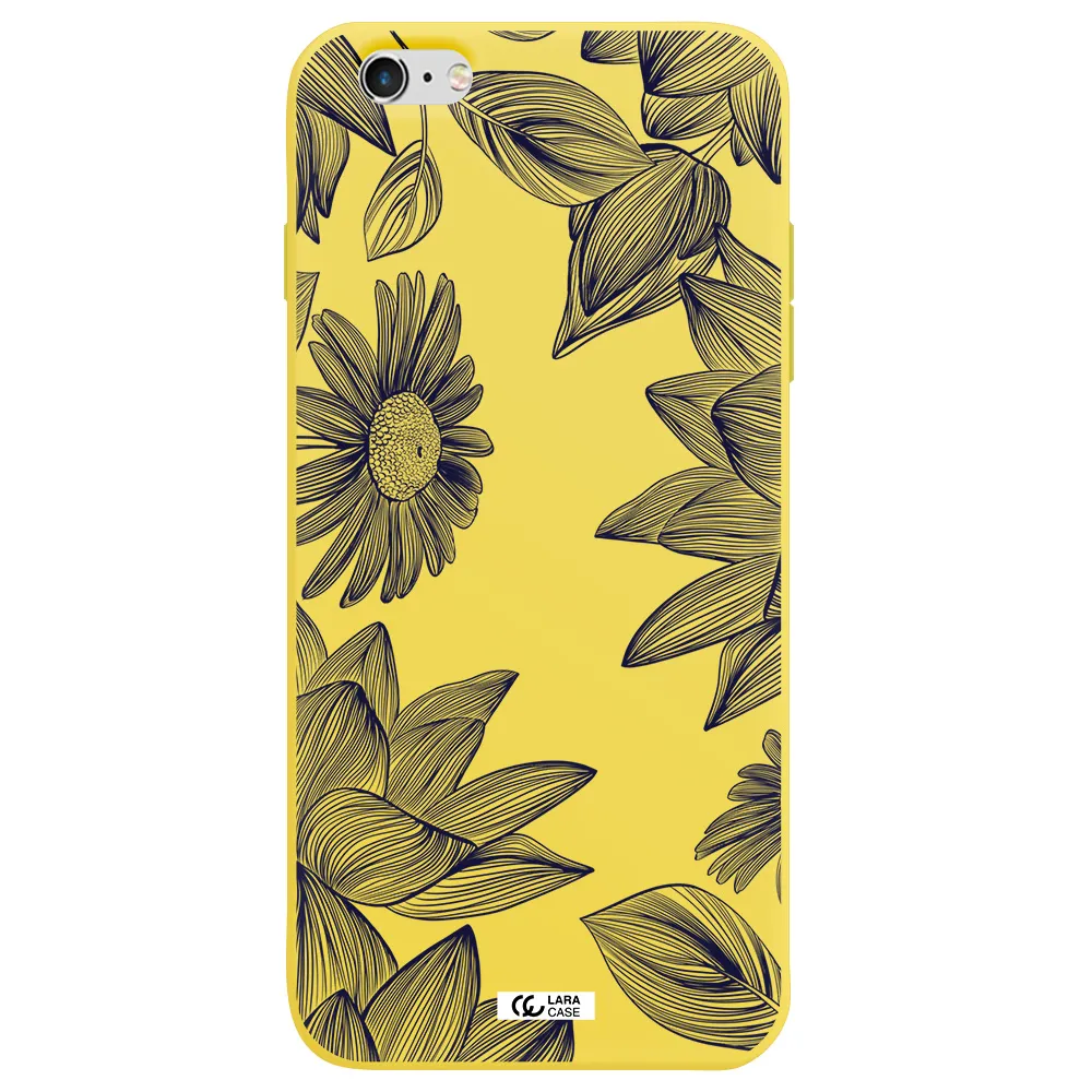 Blue Line Flower Apple iPhone 6S Silicone canary yellow Case