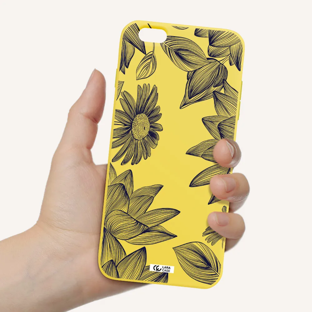 Blue Line Flower Apple iPhone 6S Silicone canary yellow Case