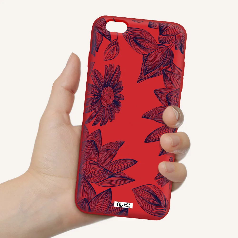 Blue Line Flower Apple iPhone 6S Silicone Imperial Red Case