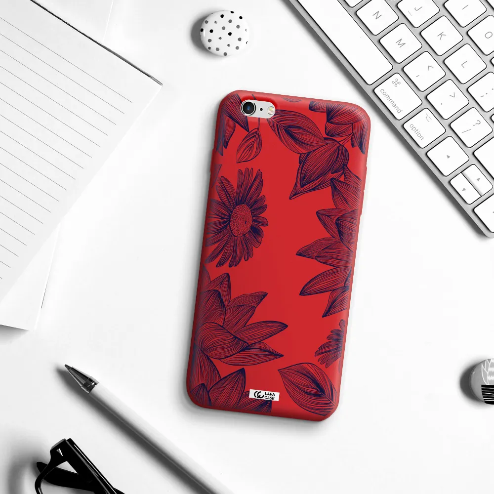 Blue Line Flower Apple iPhone 6S Silicone Imperial Red Case