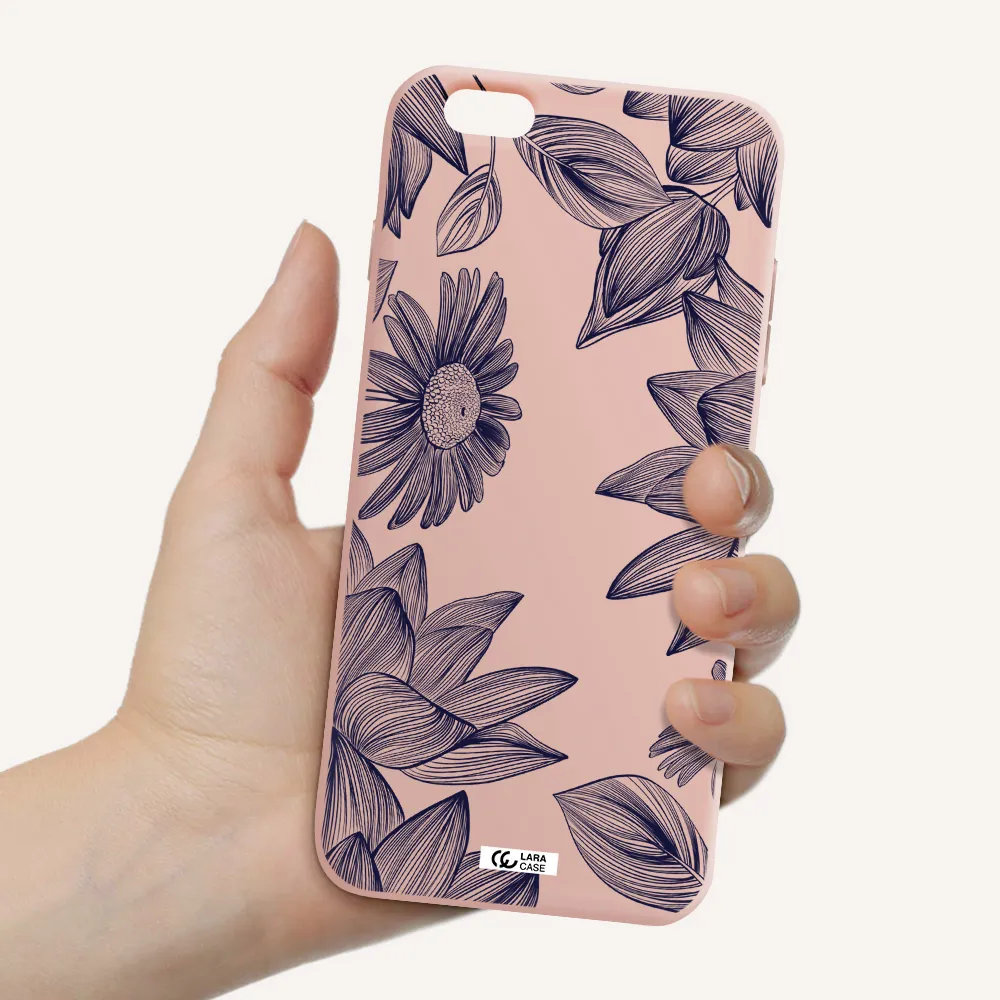 Blue Line Flower Apple iPhone 6S Silicone pastel pink Case