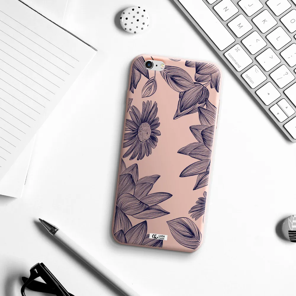 Blue Line Flower Apple iPhone 6S Silicone pastel pink Case