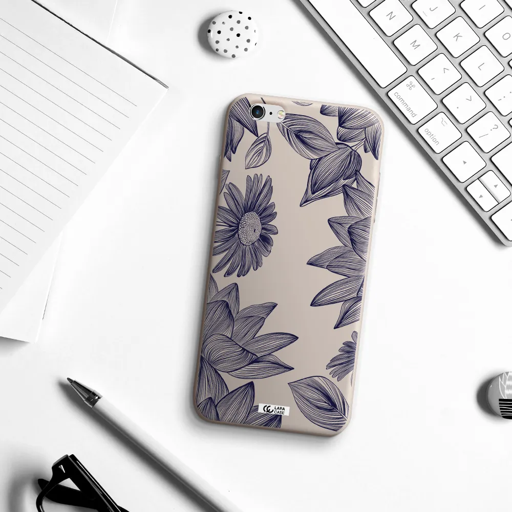 Blue Line Flower Apple iPhone 6S Silicone Stone Case