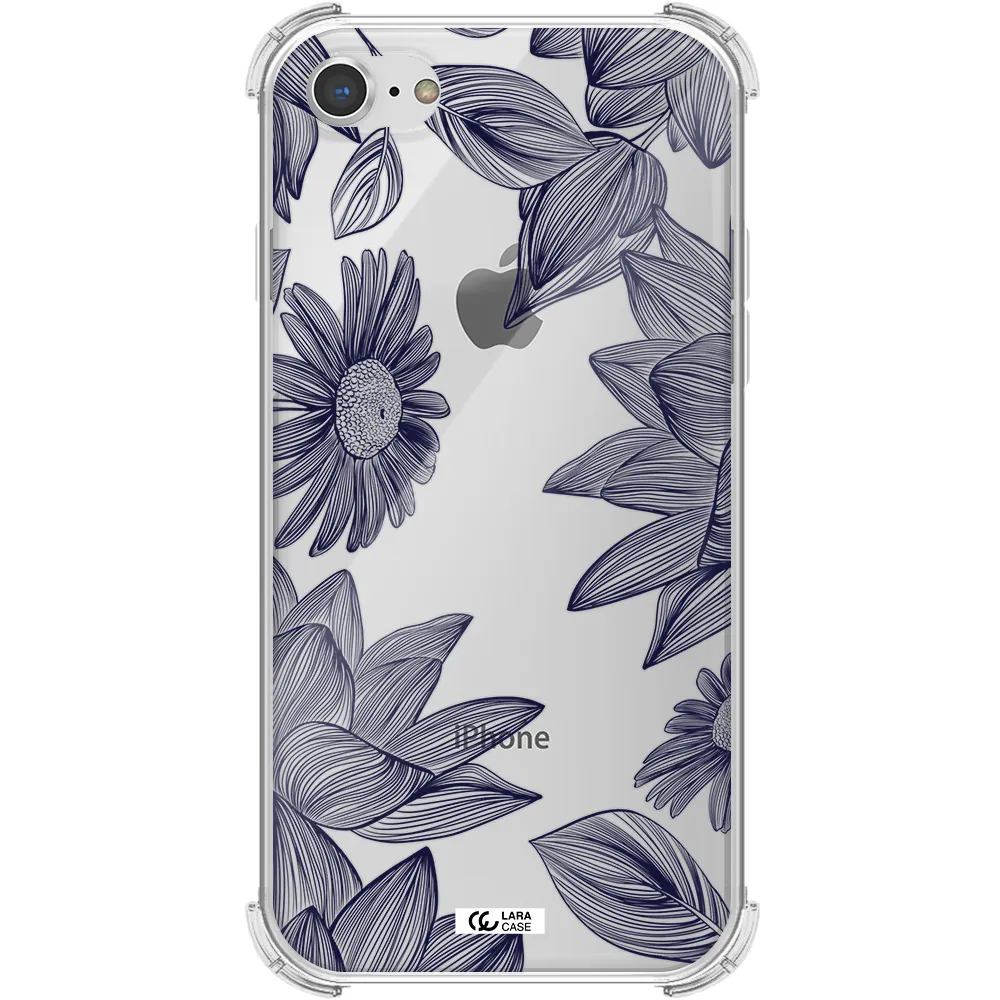 Blue Line Flower Apple iPhone 7 Clear PC Case