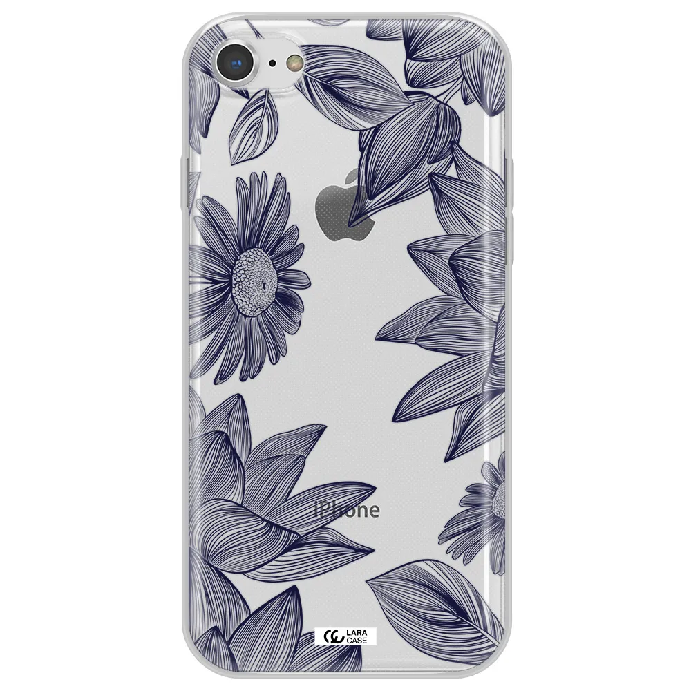 Blue Line Flower Apple iPhone 7 Clear TPU Case