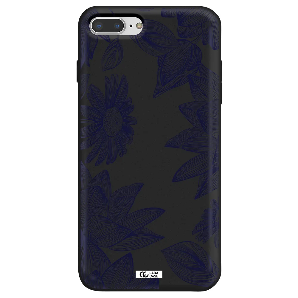 Blue Line Flower Apple iPhone 7 plus Silicone black Case