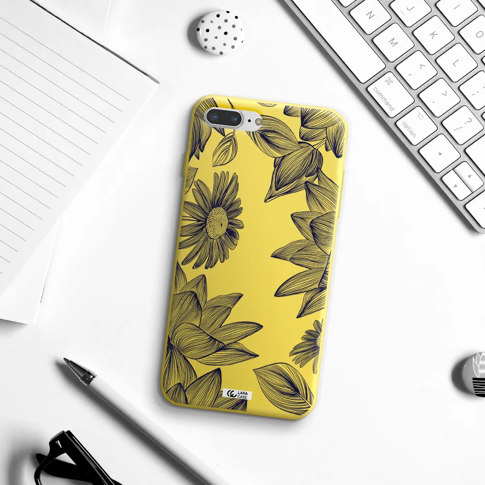 Blue Line Flower Apple iPhone 7 plus Silicone canary yellow Case