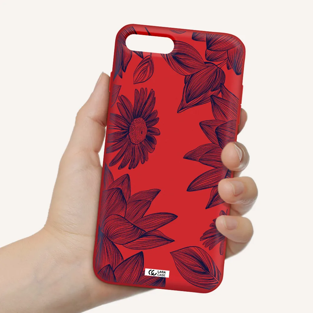 Blue Line Flower Apple iPhone 7 plus Silicone Imperial Red Case