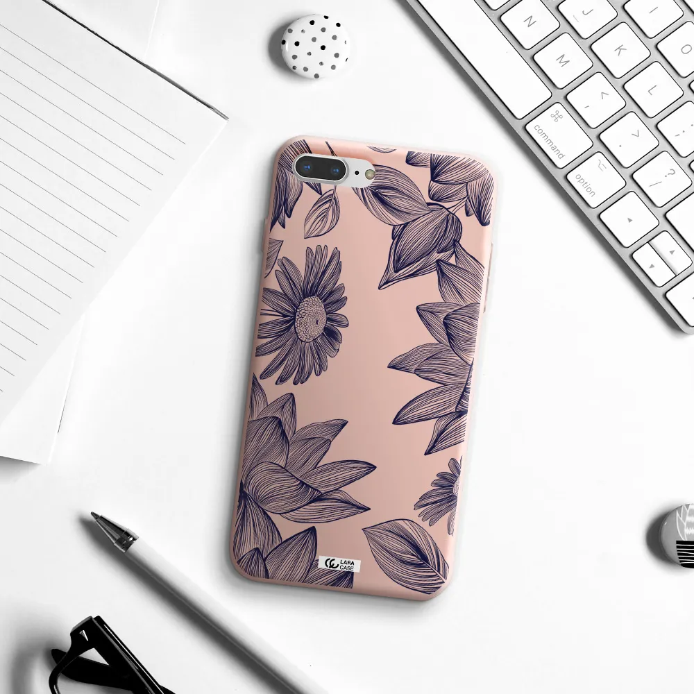 Blue Line Flower Apple iPhone 7 plus Silicone pastel pink Case