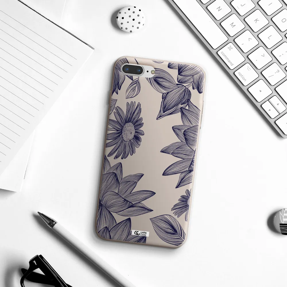 Blue Line Flower Apple iPhone 7 plus Silicone Stone Case