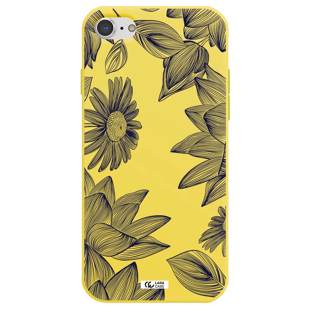 Blue Line Flower Apple iPhone 7 Silicone canary yellow Case