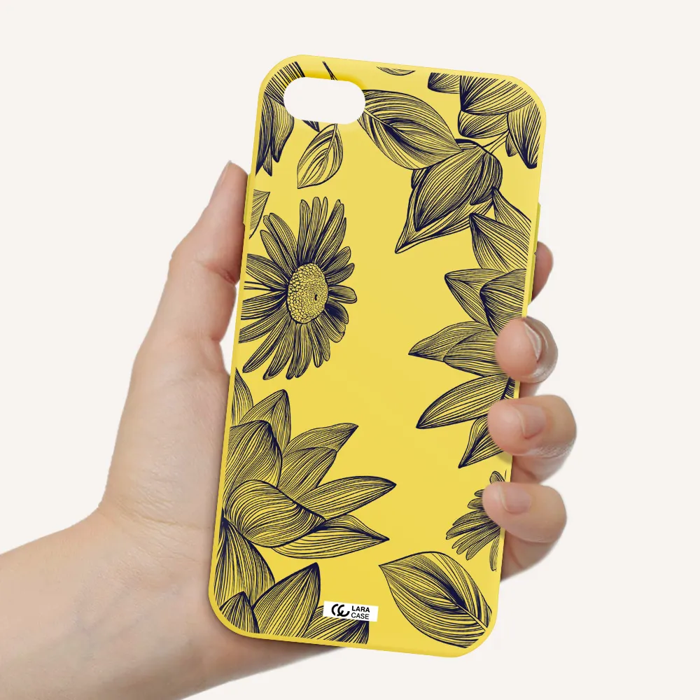 Blue Line Flower Apple iPhone 7 Silicone canary yellow Case