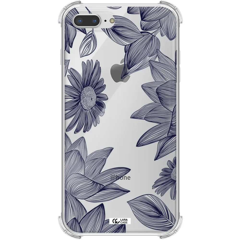 Blue Line Flower Apple iPhone 8 plus Clear PC Case
