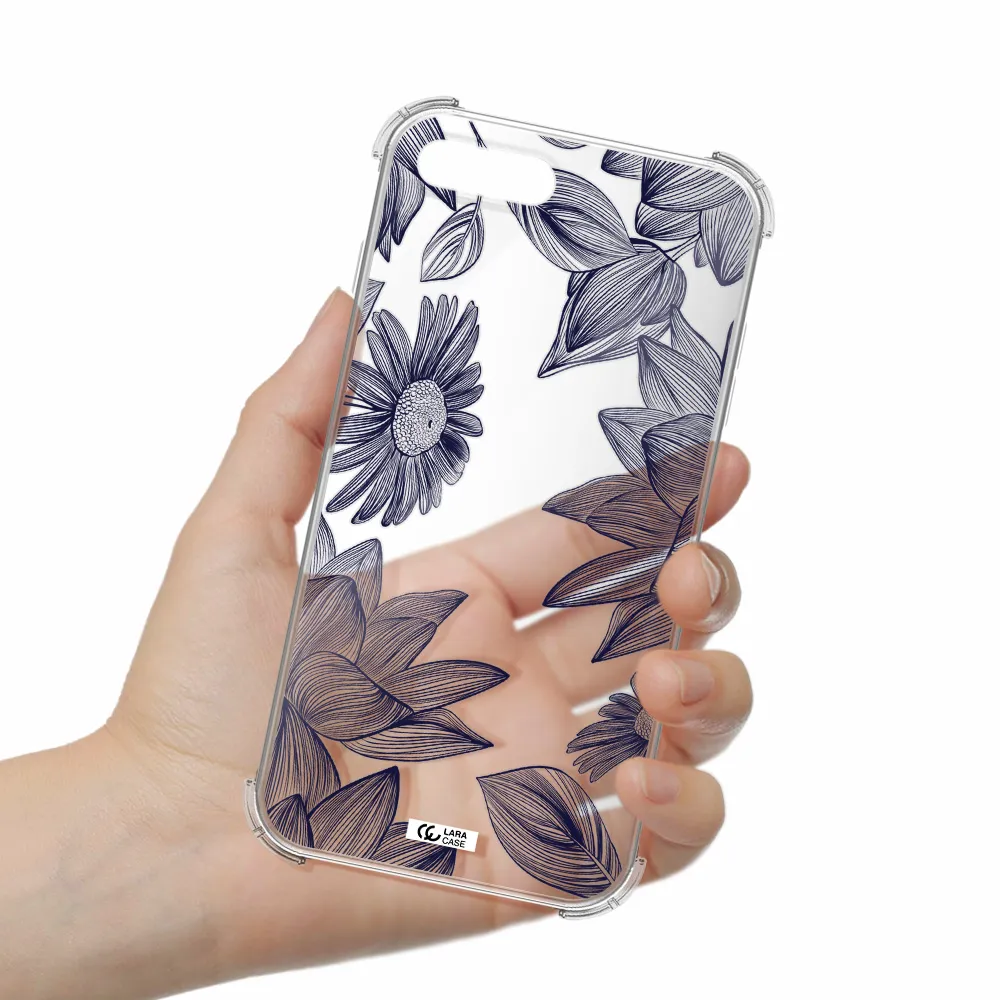 Blue Line Flower Apple iPhone 8 plus Clear PC Case