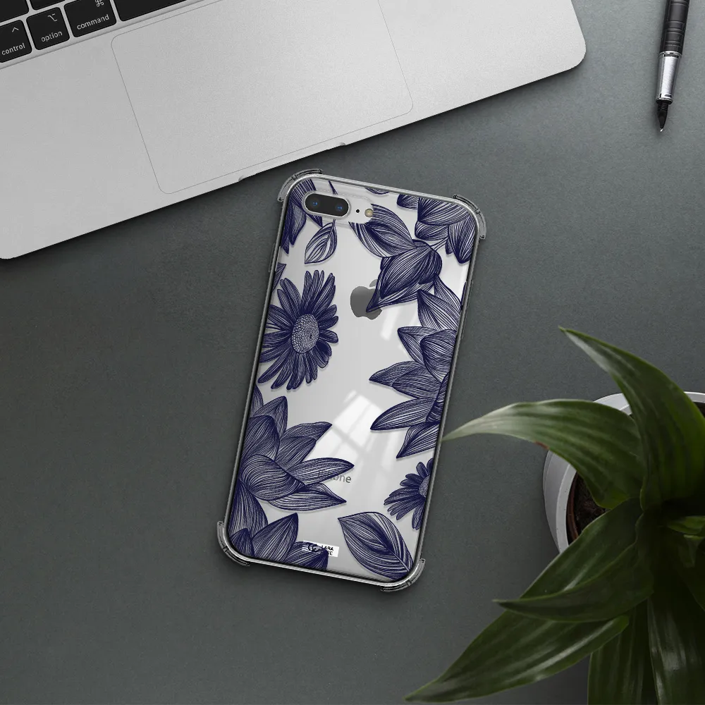 Blue Line Flower Apple iPhone 8 plus Clear PC Case