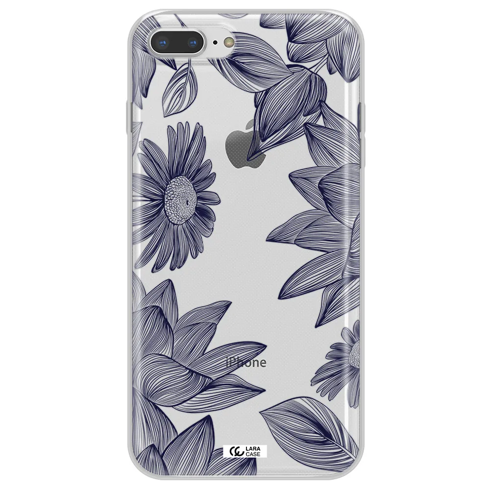 Blue Line Flower Apple iPhone 8 plus Clear TPU Case