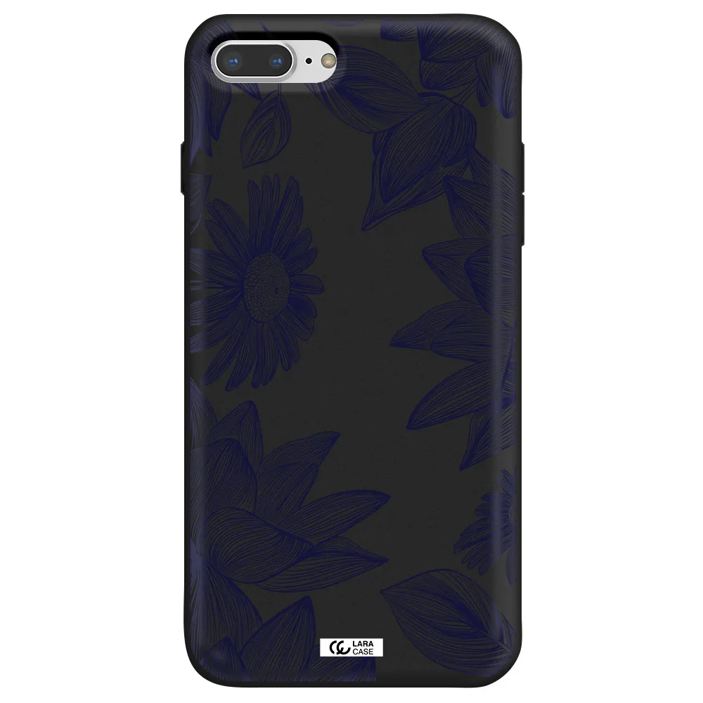 Blue Line Flower Apple iPhone 8 plus Silicone black Case