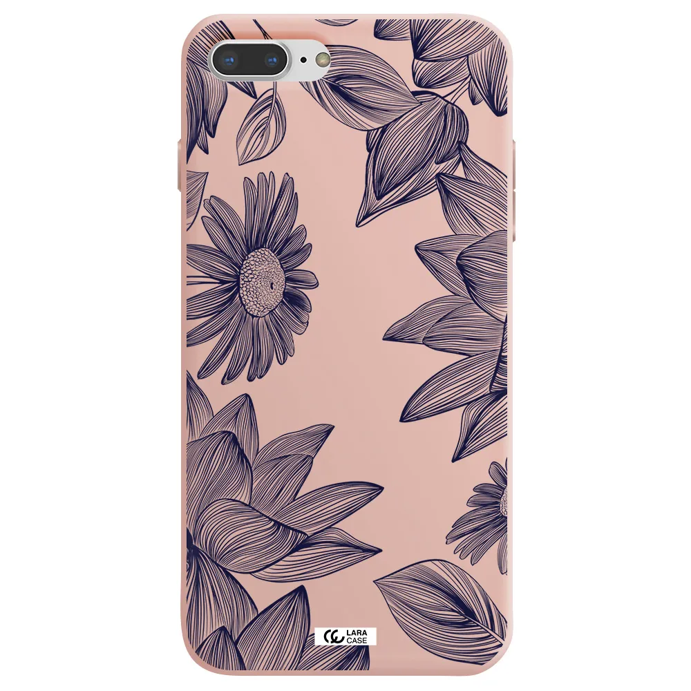 Blue Line Flower Apple iPhone 8 plus Silicone pastel pink Case