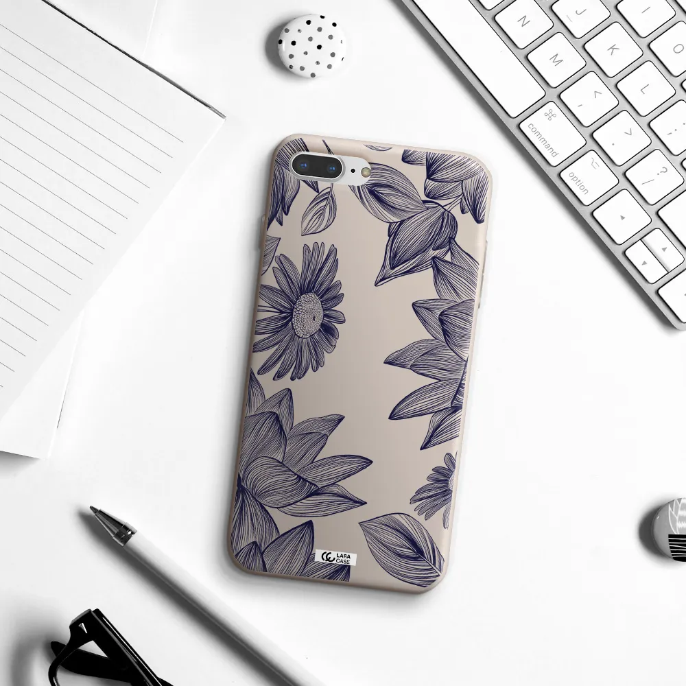 Blue Line Flower Apple iPhone 8 plus Silicone Stone Case
