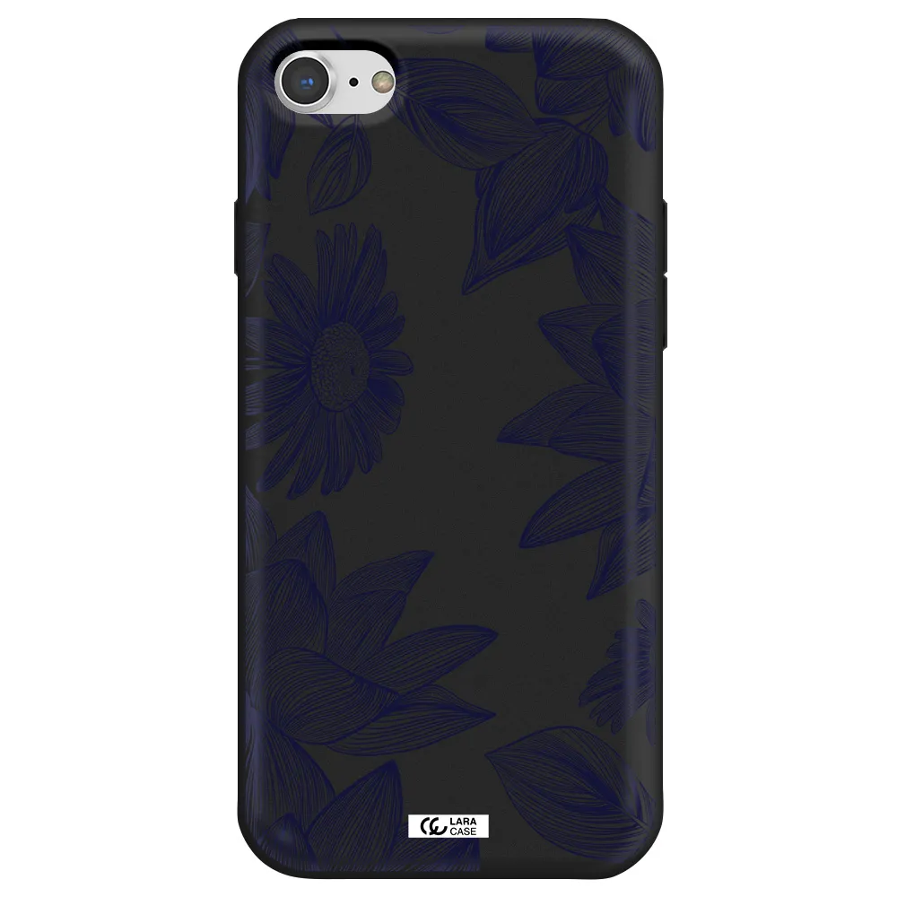 Blue Line Flower Apple iPhone 8 Silicone black Case
