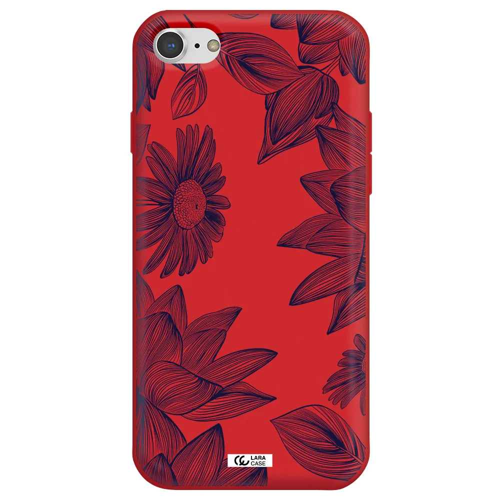 Blue Line Flower Apple iPhone 8 Silicone Imperial Red Case