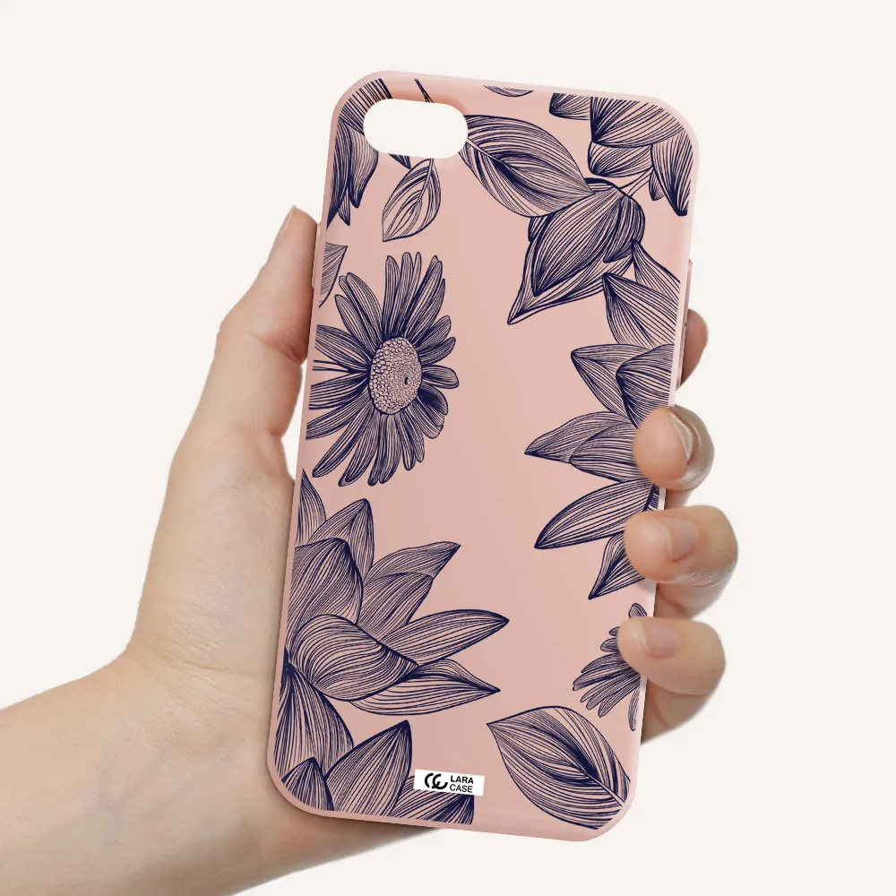 Blue Line Flower Apple iPhone 8 Silicone pastel pink Case