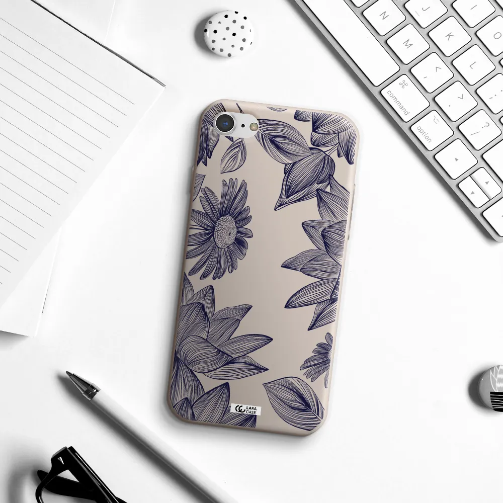 Blue Line Flower Apple iPhone 8 Silicone Stone Case