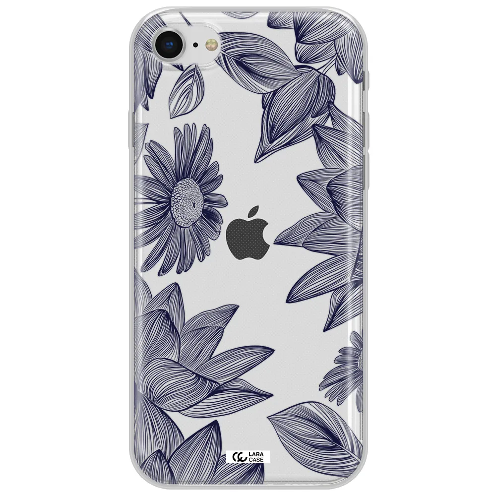 Blue Line Flower Apple Iphone Se 2020 Clear Tpu Case