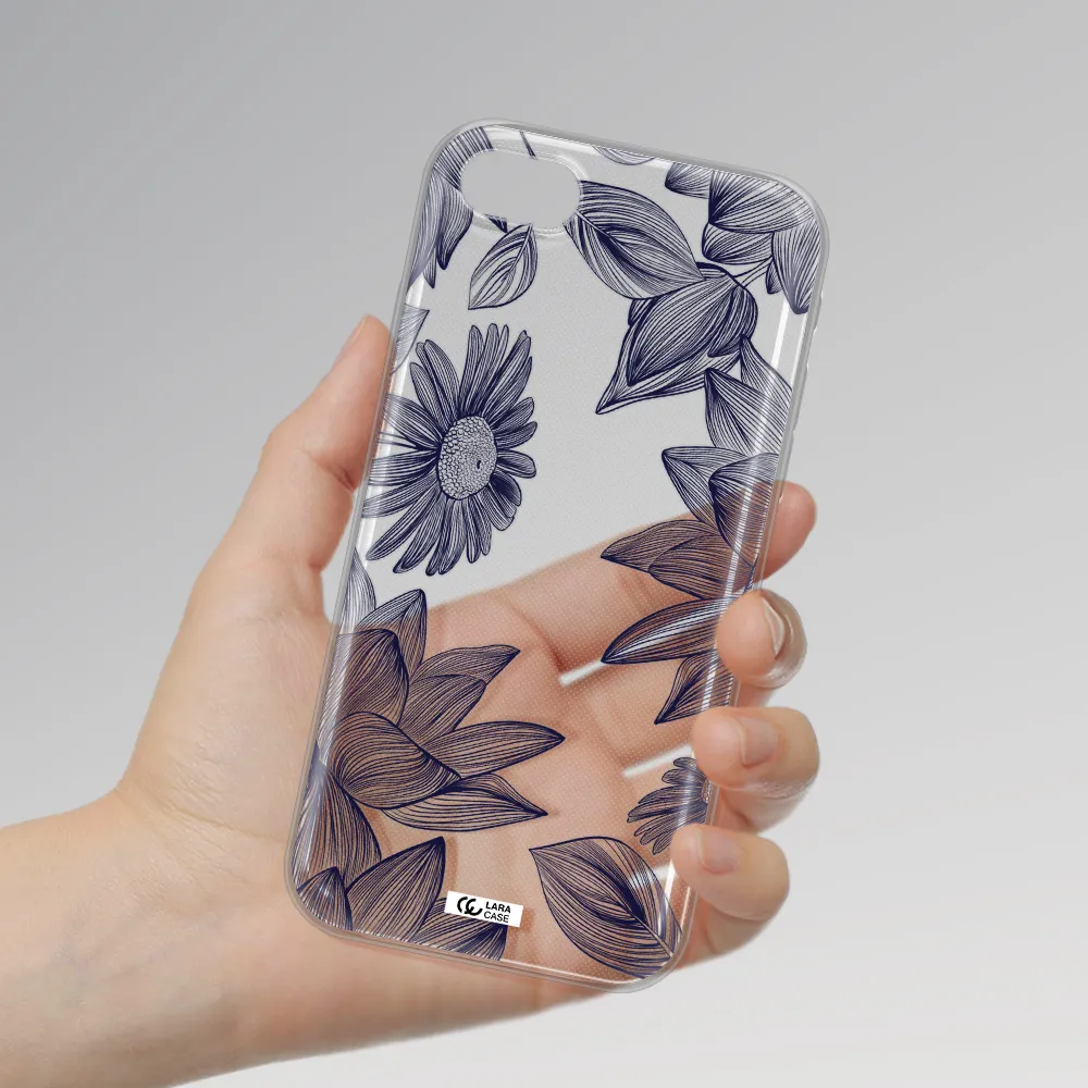 Blue Line Flower Apple Iphone Se 2020 Clear Tpu Case