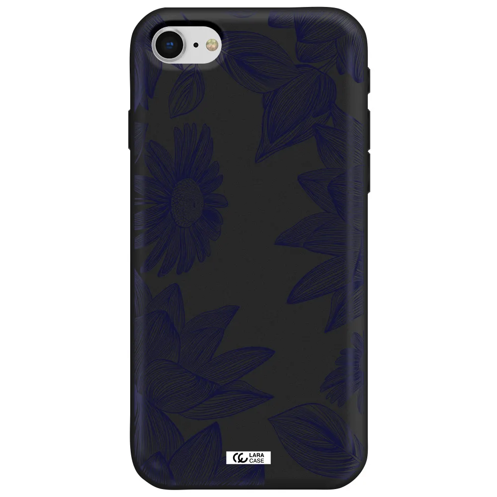 Blue Line Flower Apple iPhone se 2020 Silicone black Case