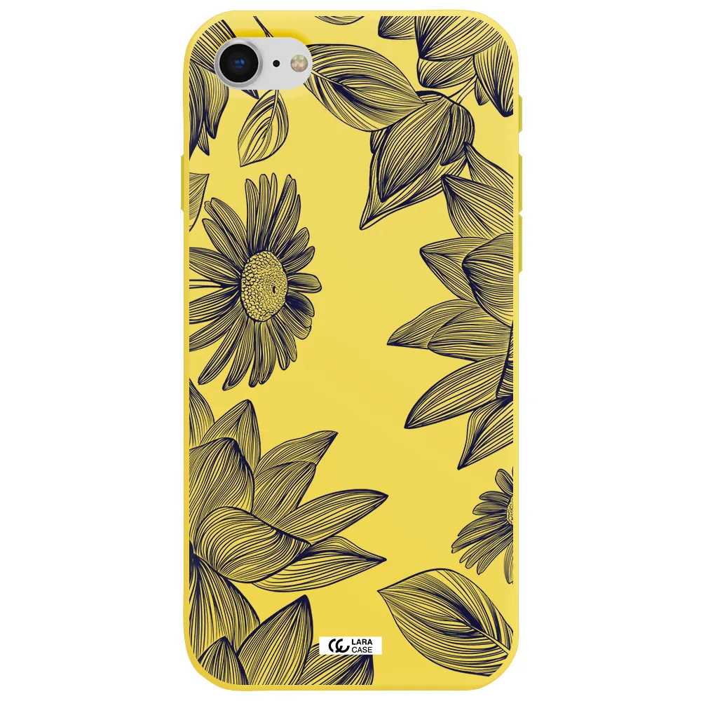Blue Line Flower Apple iPhone se 2020 Silicone canary yellow Case