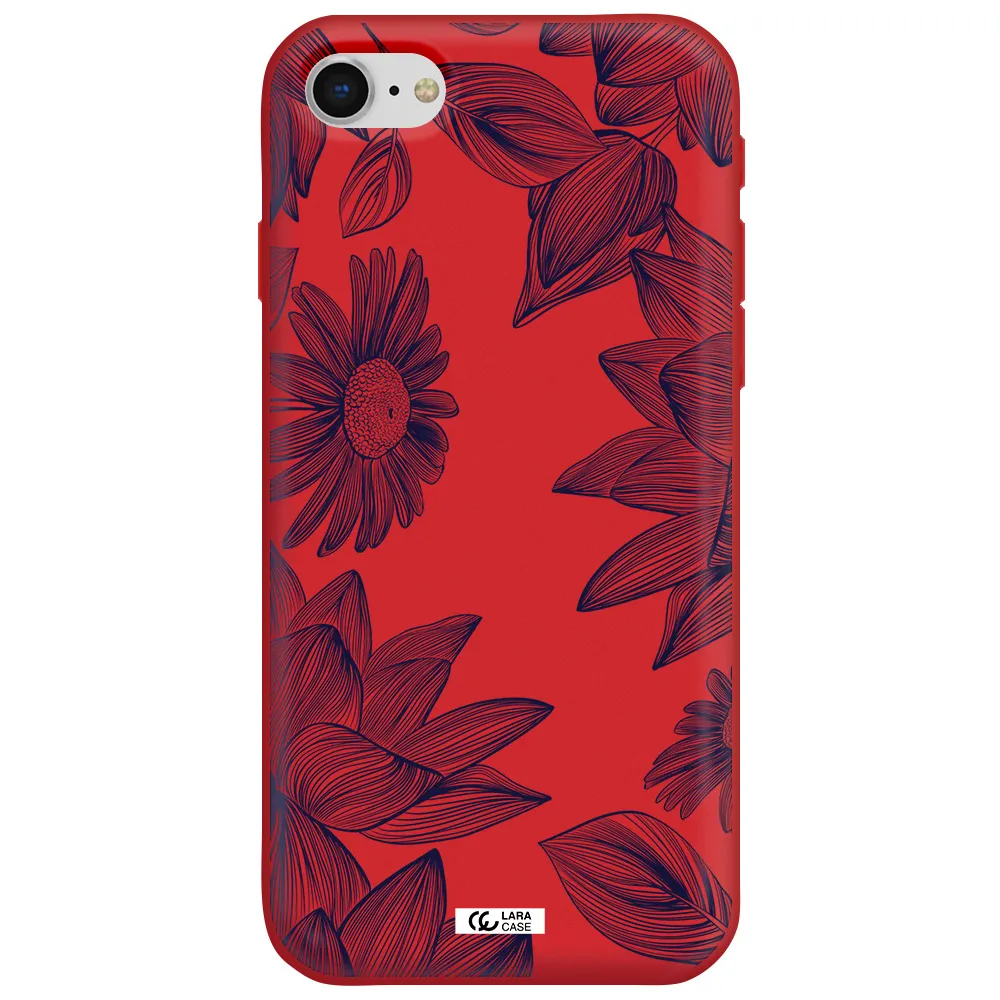 Blue Line Flower Apple iPhone se 2020 Silicone Imperial Red Case