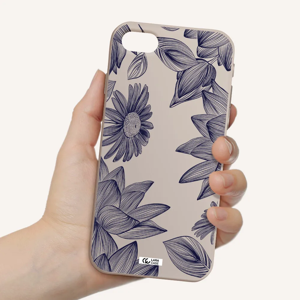 Blue Line Flower Apple iPhone se 2020 Silicone Stone Case