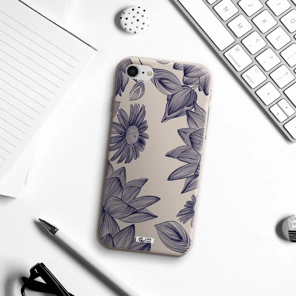 Blue Line Flower Apple iPhone se 2020 Silicone Stone Case
