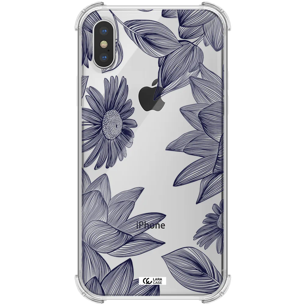 Blue Line Flower Apple iPhone X Clear PC Case