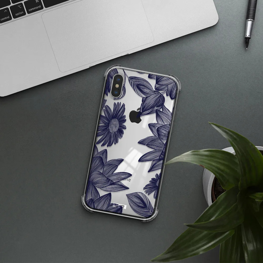 Blue Line Flower Apple iPhone X Clear PC Case