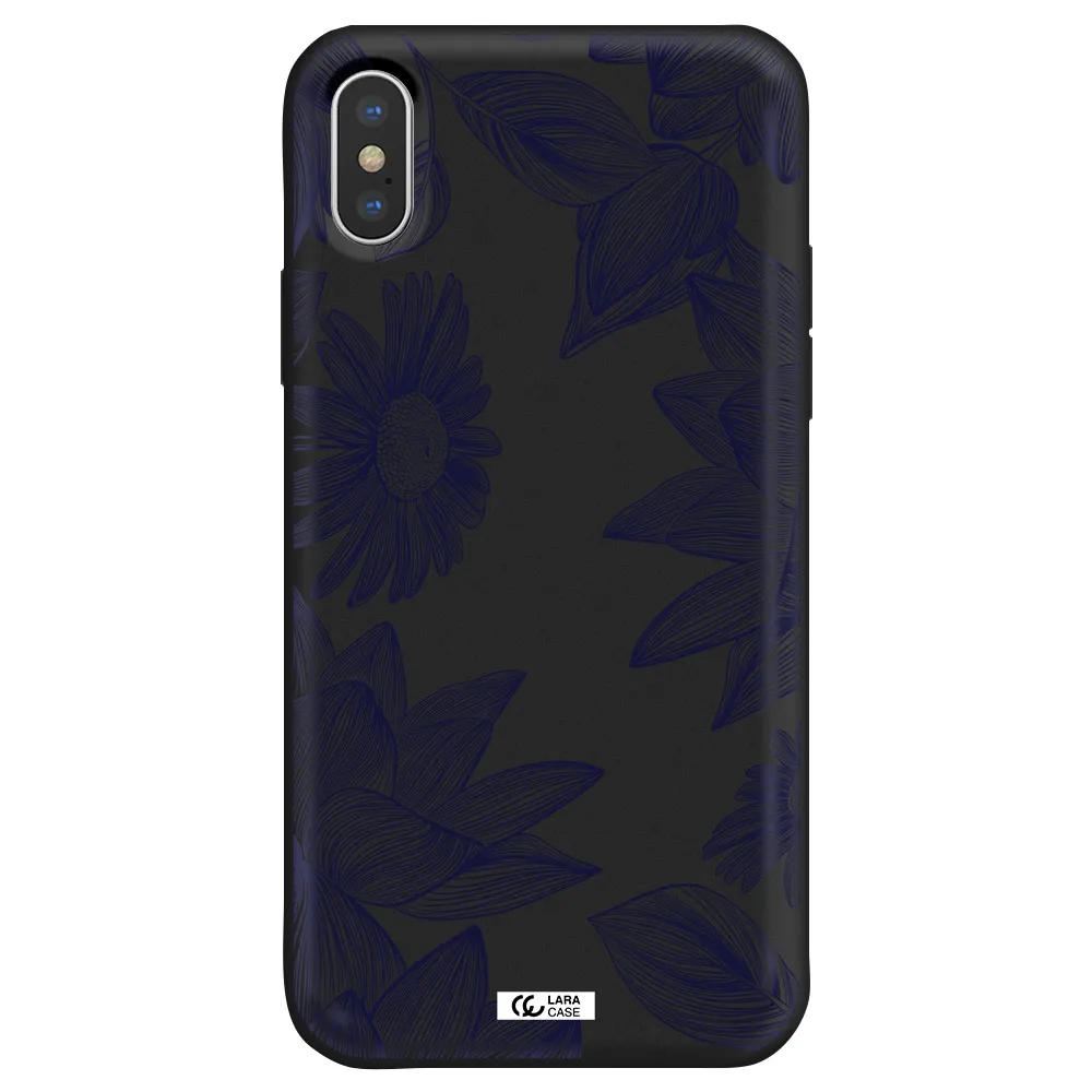 Blue Line Flower Apple iPhone X Silicone black Case