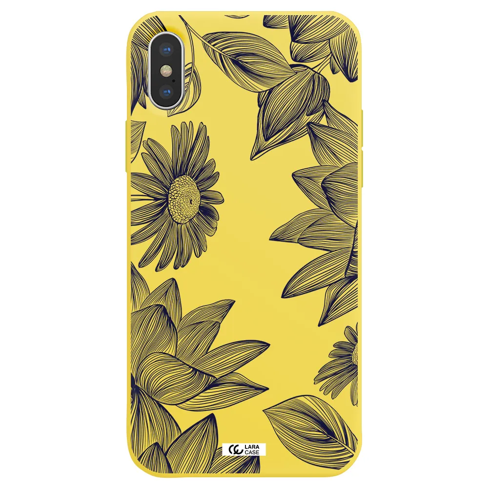 Blue Line Flower Apple iPhone X Silicone canary yellow Case