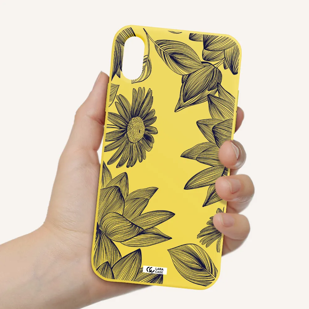 Blue Line Flower Apple iPhone X Silicone canary yellow Case
