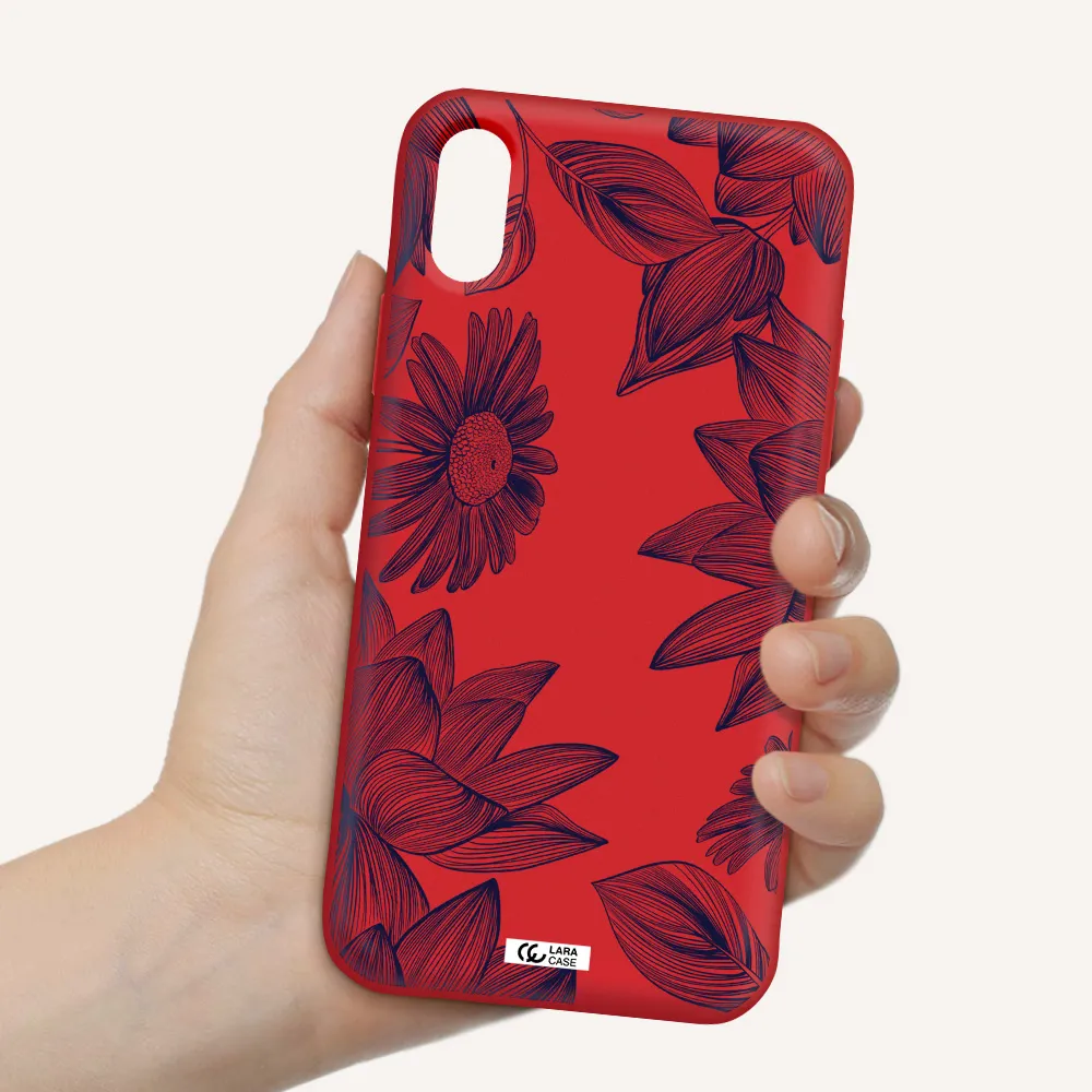 Blue Line Flower Apple iPhone X Silicone Imperial Red Case