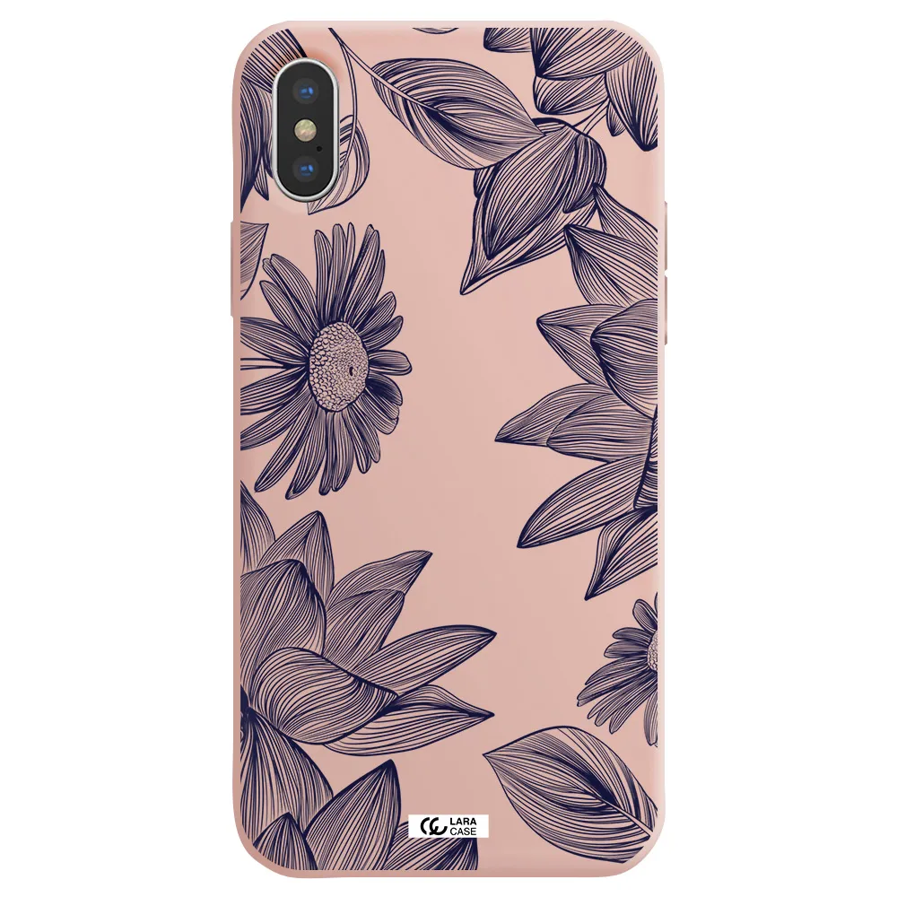 Blue Line Flower Apple iPhone X Silicone pastel pink Case