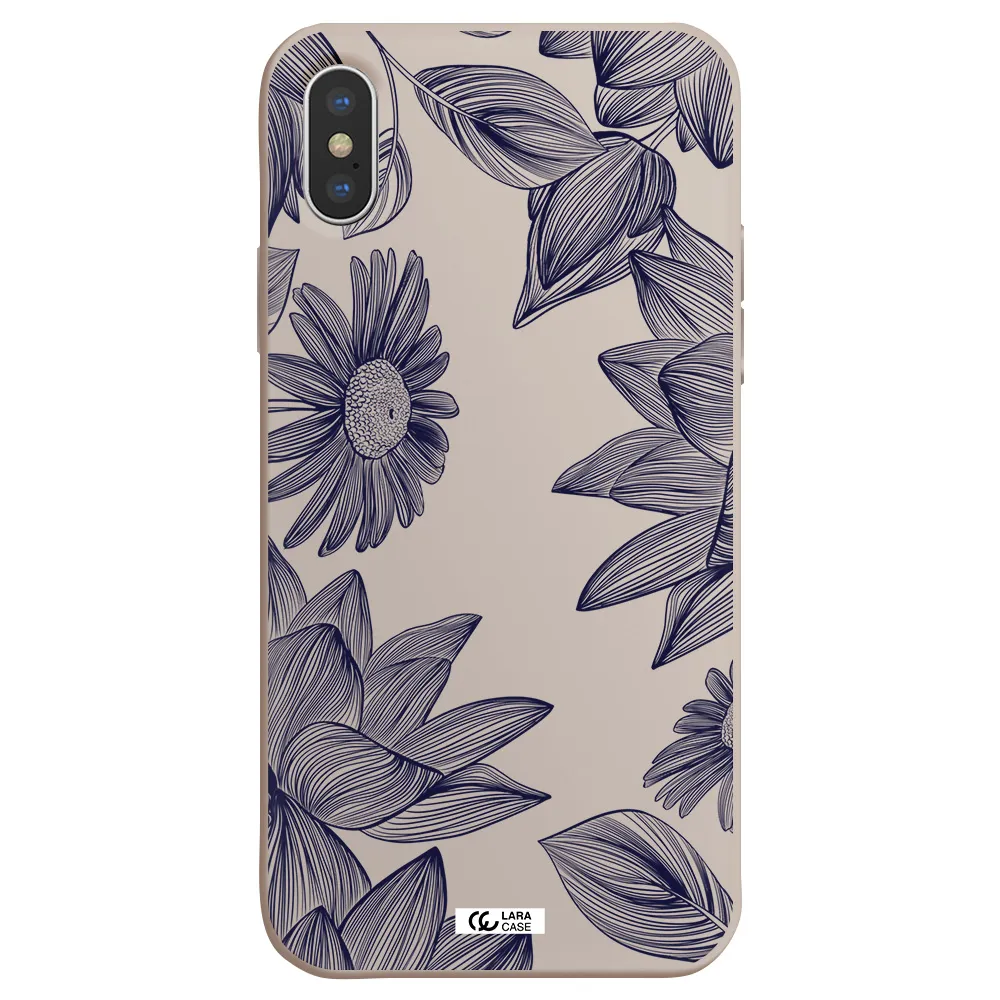 Blue Line Flower Apple iPhone X Silicone Stone Case